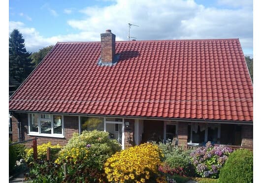Before and after roof tile coating — roof painting result